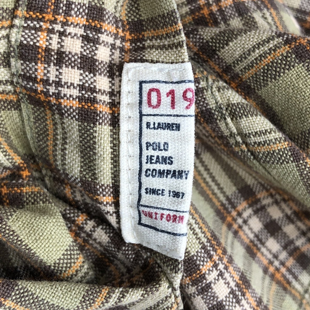 2000'S Ralph Lauren Jeans Co. long-sleeved button-down check shirt, men's size L cotton Khaki type beige Vintage Second Hand