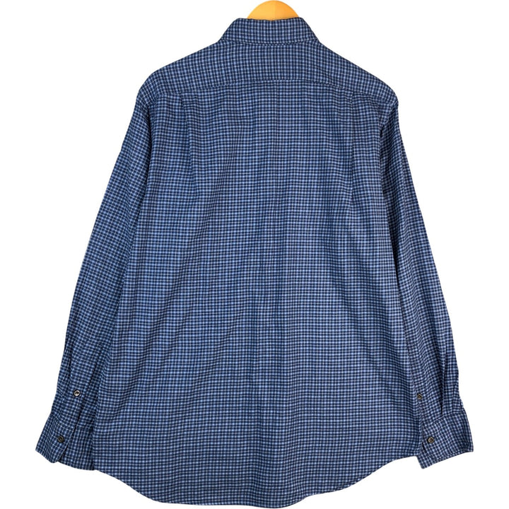Ralph Lauren Classic Fit Wide Collar Long Sleeve Cotton Check Shirt, Men's Size L cotton Blue type light blue Vintage Second Hand