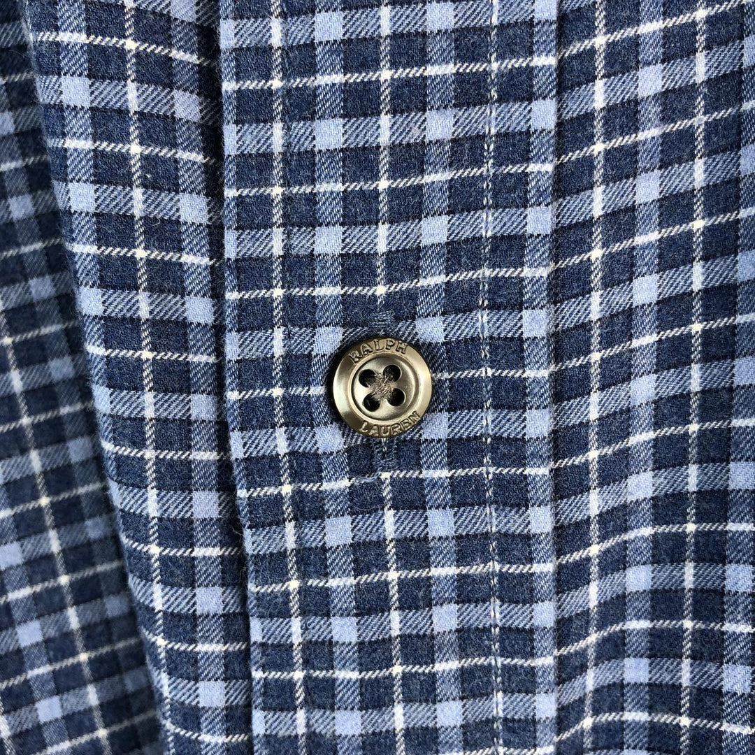 Ralph Lauren Classic Fit Wide Collar Long Sleeve Cotton Check Shirt, Men's Size L cotton Blue type light blue Vintage Second Hand