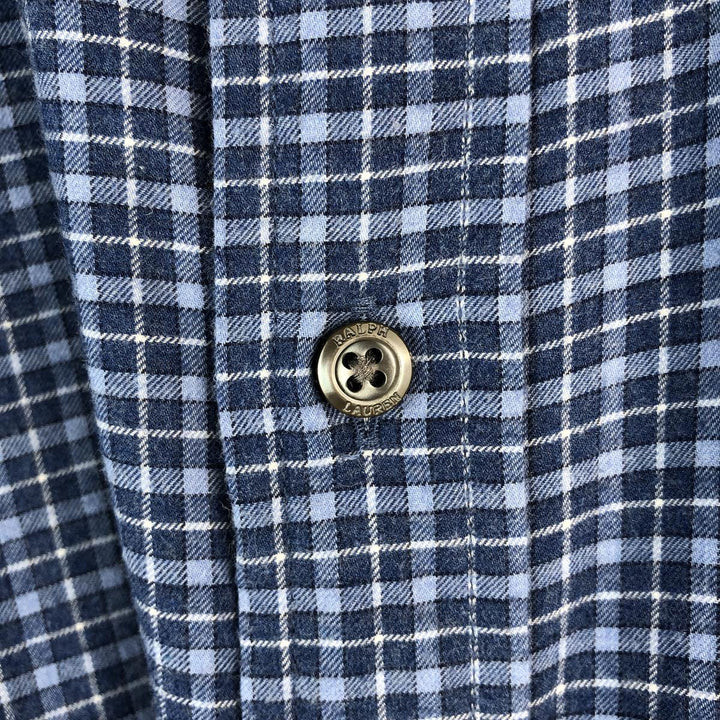 Ralph Lauren Classic Fit Wide Collar Long Sleeve Cotton Check Shirt, Men's Size L cotton Blue type light blue Vintage Second Hand