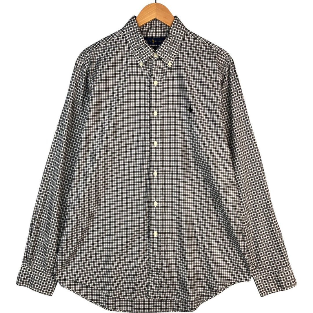 Ralph Lauren LUXURY TWILL long-sleeved button-down check shirt, men's size L cotton white type Vintage Second Hand