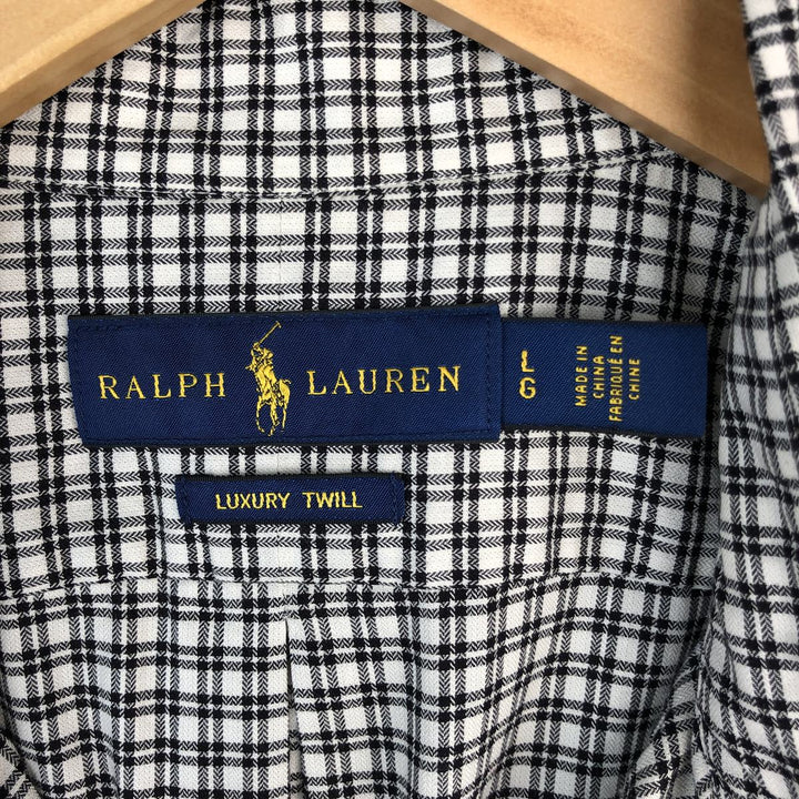 Ralph Lauren LUXURY TWILL long-sleeved button-down check shirt, men's size L cotton white type Vintage Second Hand