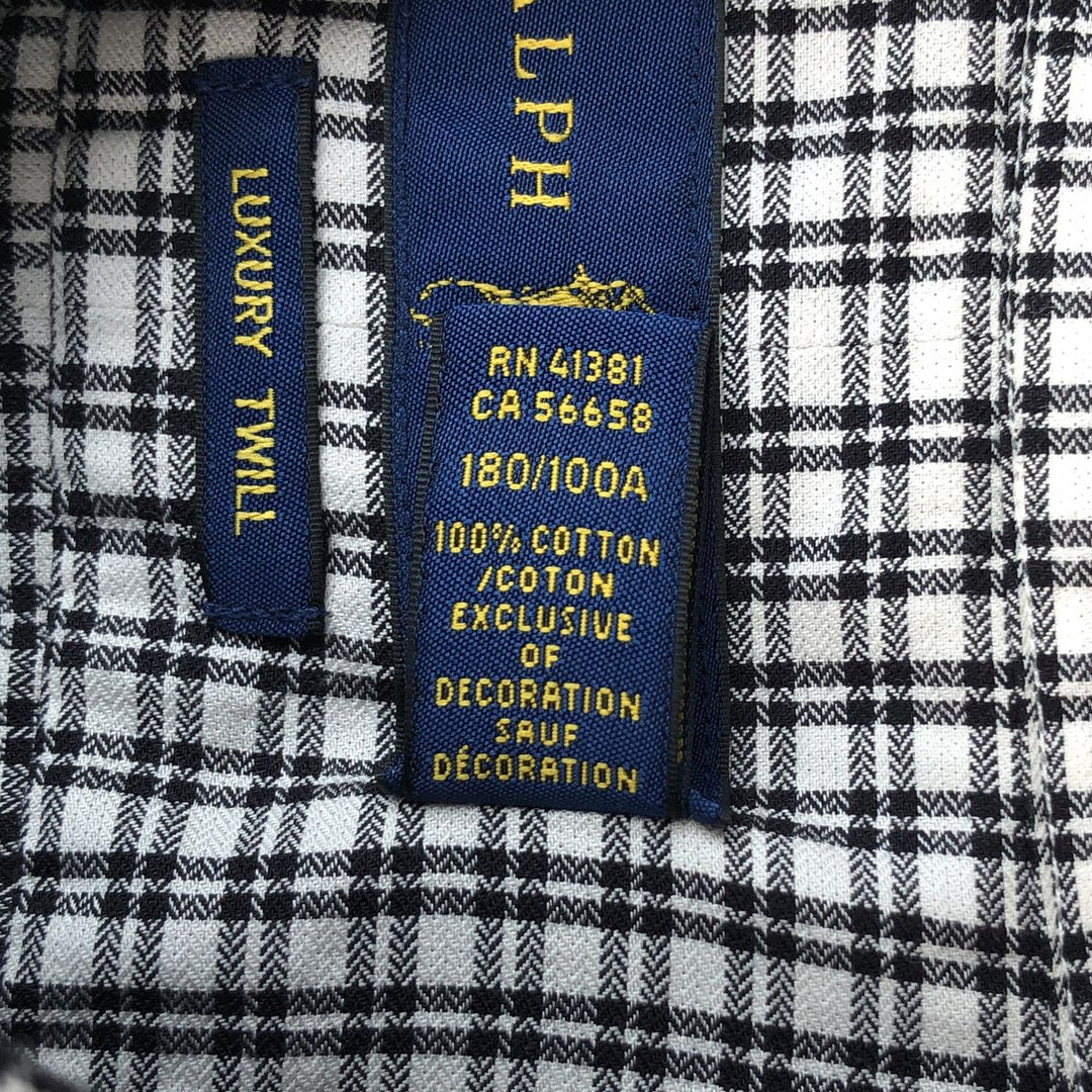 Ralph Lauren LUXURY TWILL long-sleeved button-down check shirt, men's size L cotton white type Vintage Second Hand