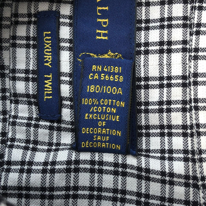 Ralph Lauren LUXURY TWILL long-sleeved button-down check shirt, men's size L cotton white type Vintage Second Hand