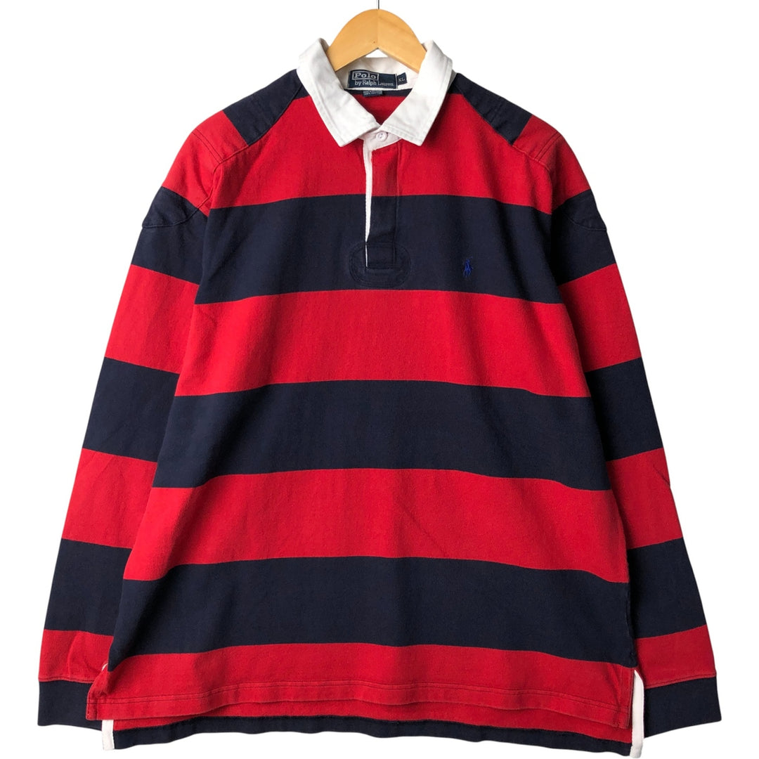 Ralph Lauren POLO by Ralph Lauren Striped Pattern Long Sleeve Rugby Shirt Men's XL cotton red type Vintage Second Hand
