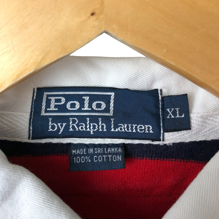 Ralph Lauren POLO by Ralph Lauren Striped Pattern Long Sleeve Rugby Shirt Men's XL cotton red type Vintage Second Hand