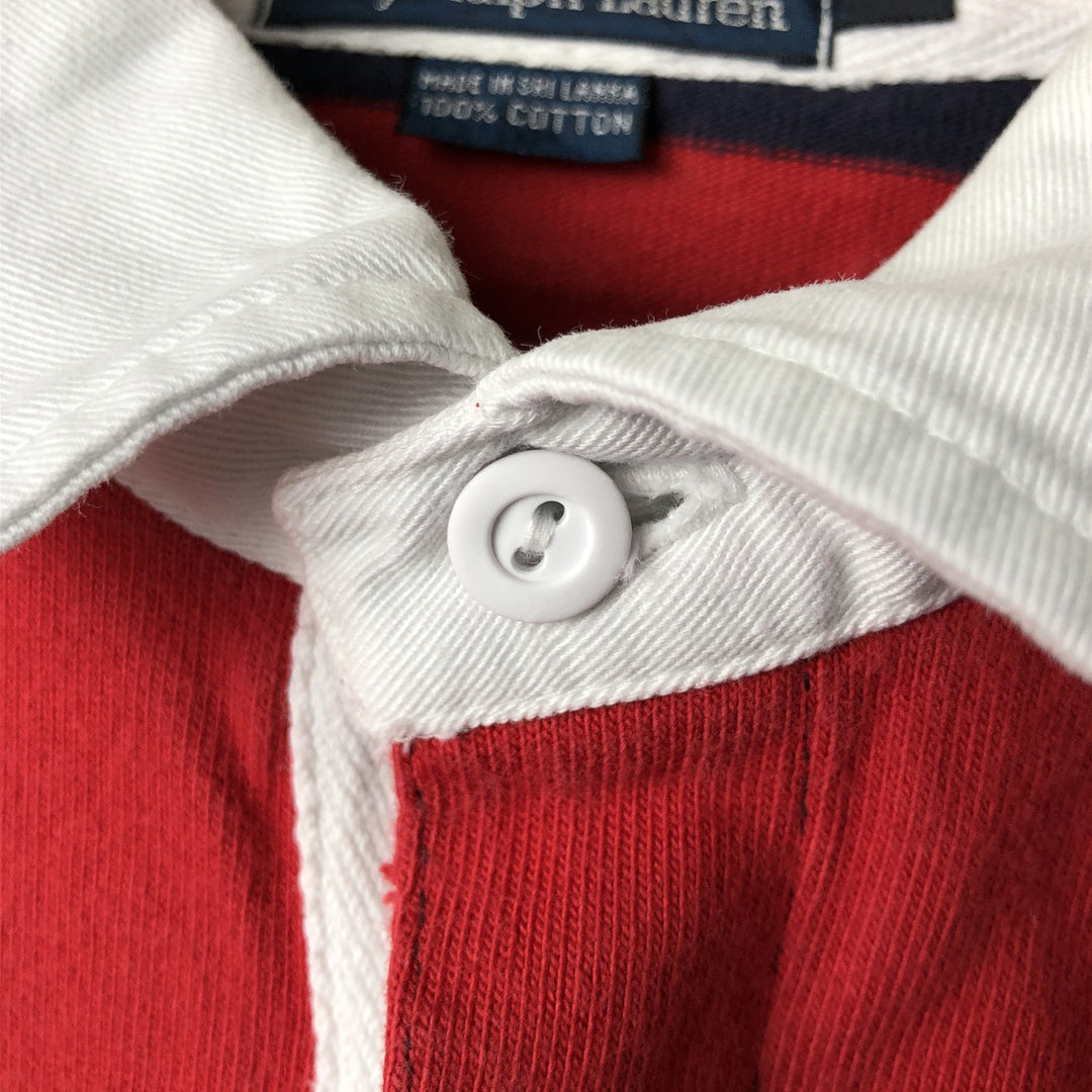Ralph Lauren POLO by Ralph Lauren Striped Pattern Long Sleeve Rugby Shirt Men's XL cotton red type Vintage Second Hand