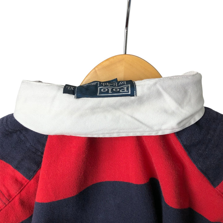 Ralph Lauren POLO by Ralph Lauren Striped Pattern Long Sleeve Rugby Shirt Men's XL cotton red type Vintage Second Hand