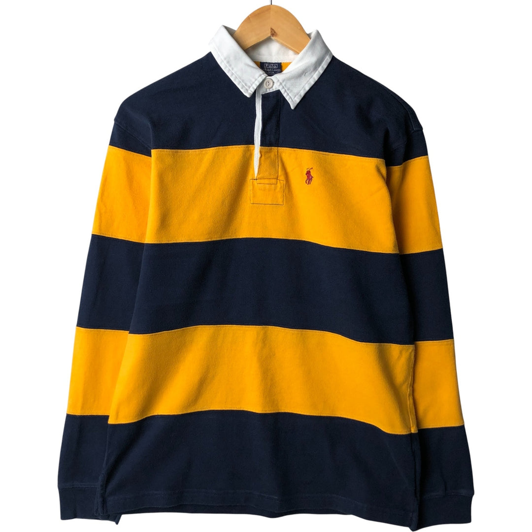 Ralph Lauren POLO by Ralph Lauren Striped Pattern Long Sleeve Rugby Shirt Men's Size L cotton yellow type Vintage Second Hand