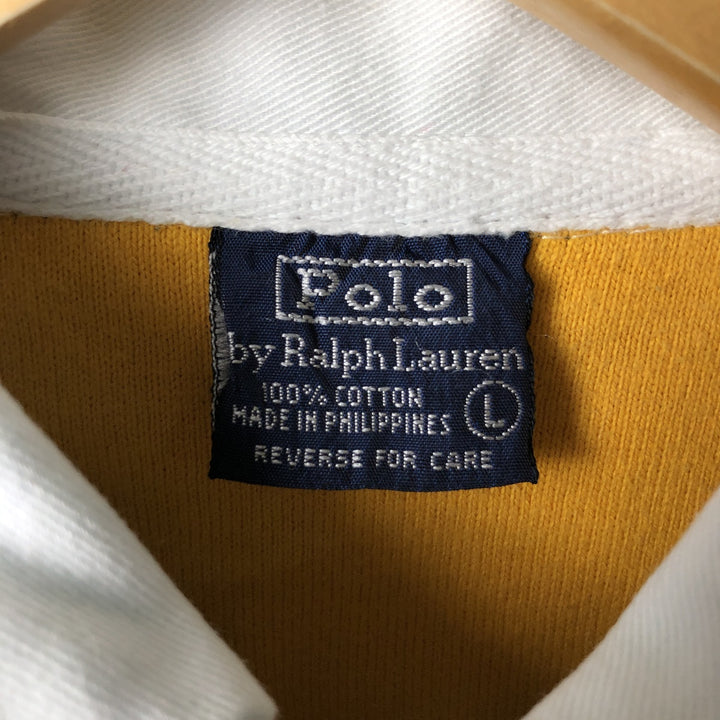 Ralph Lauren POLO by Ralph Lauren Striped Pattern Long Sleeve Rugby Shirt Men's Size L cotton yellow type Vintage Second Hand