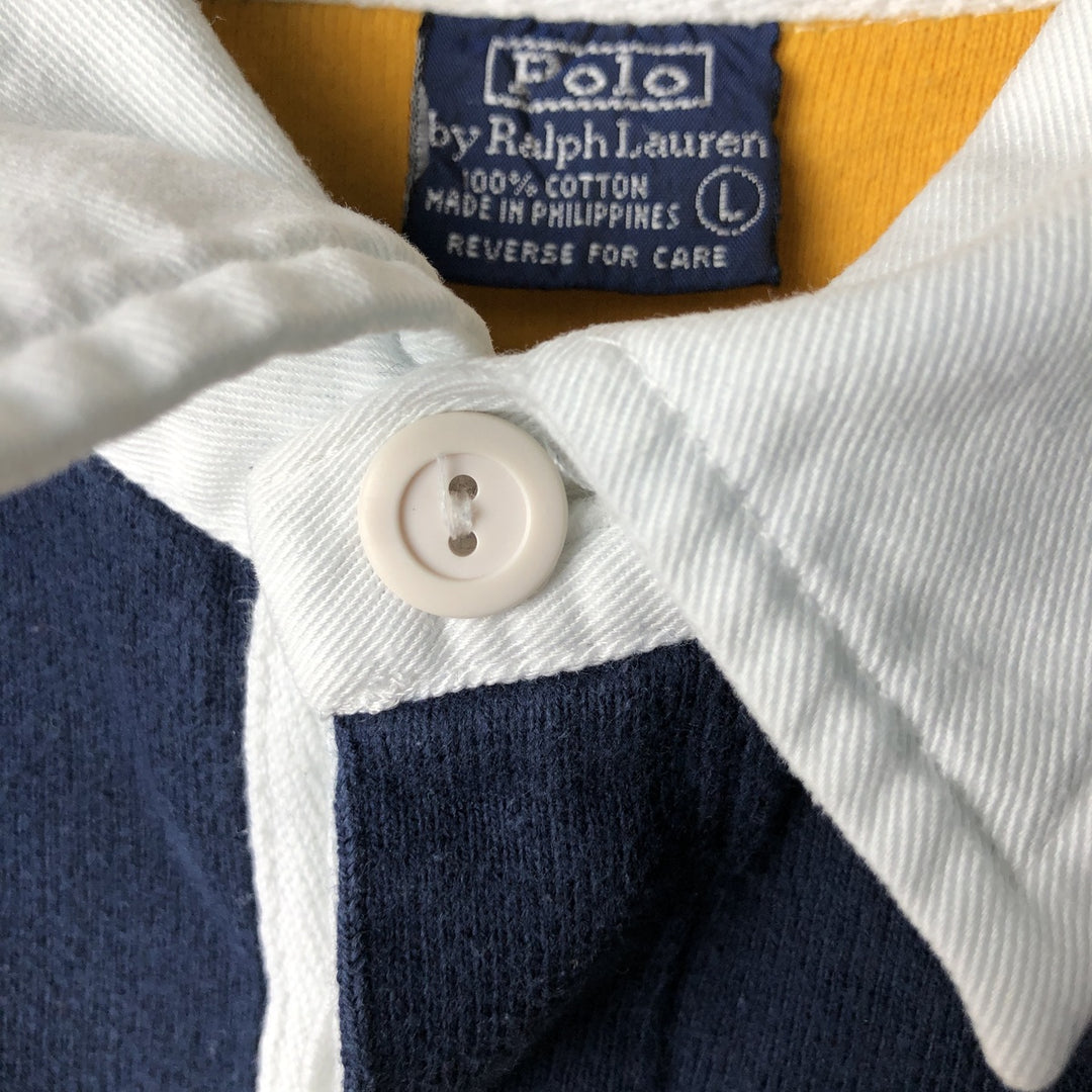 Ralph Lauren POLO by Ralph Lauren Striped Pattern Long Sleeve Rugby Shirt Men's Size L cotton yellow type Vintage Second Hand