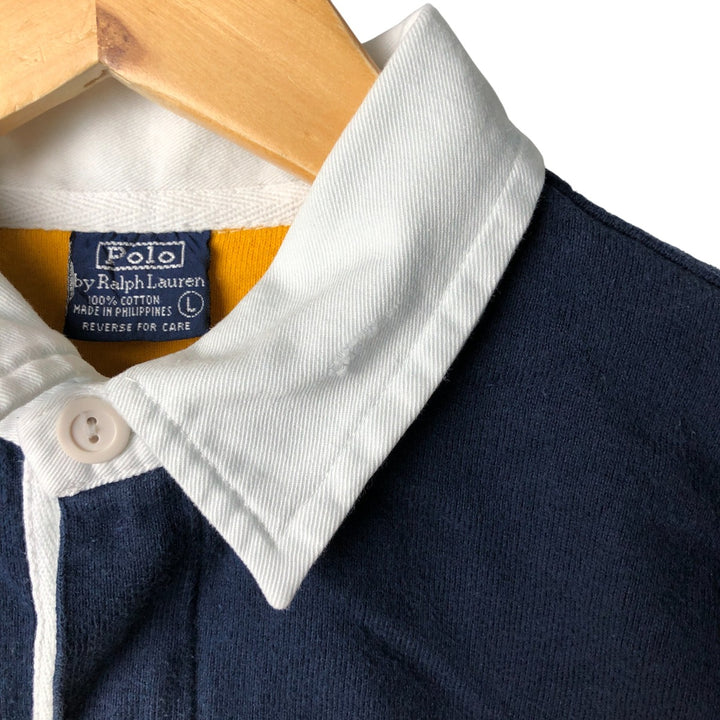 Ralph Lauren POLO by Ralph Lauren Striped Pattern Long Sleeve Rugby Shirt Men's Size L cotton yellow type Vintage Second Hand