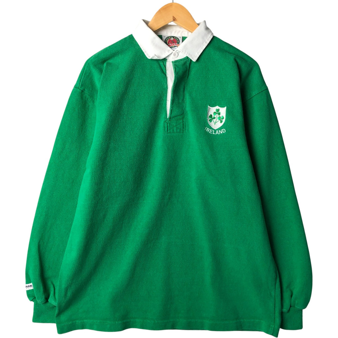 90'S Vintage Barbarian Long Sleeve Rugby Shirt, Men's XL cotton green type Vintage Second Hand