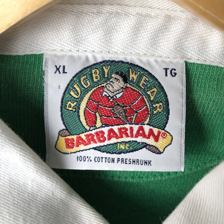 90'S Vintage Barbarian Long Sleeve Rugby Shirt, Men's XL cotton green type Vintage Second Hand