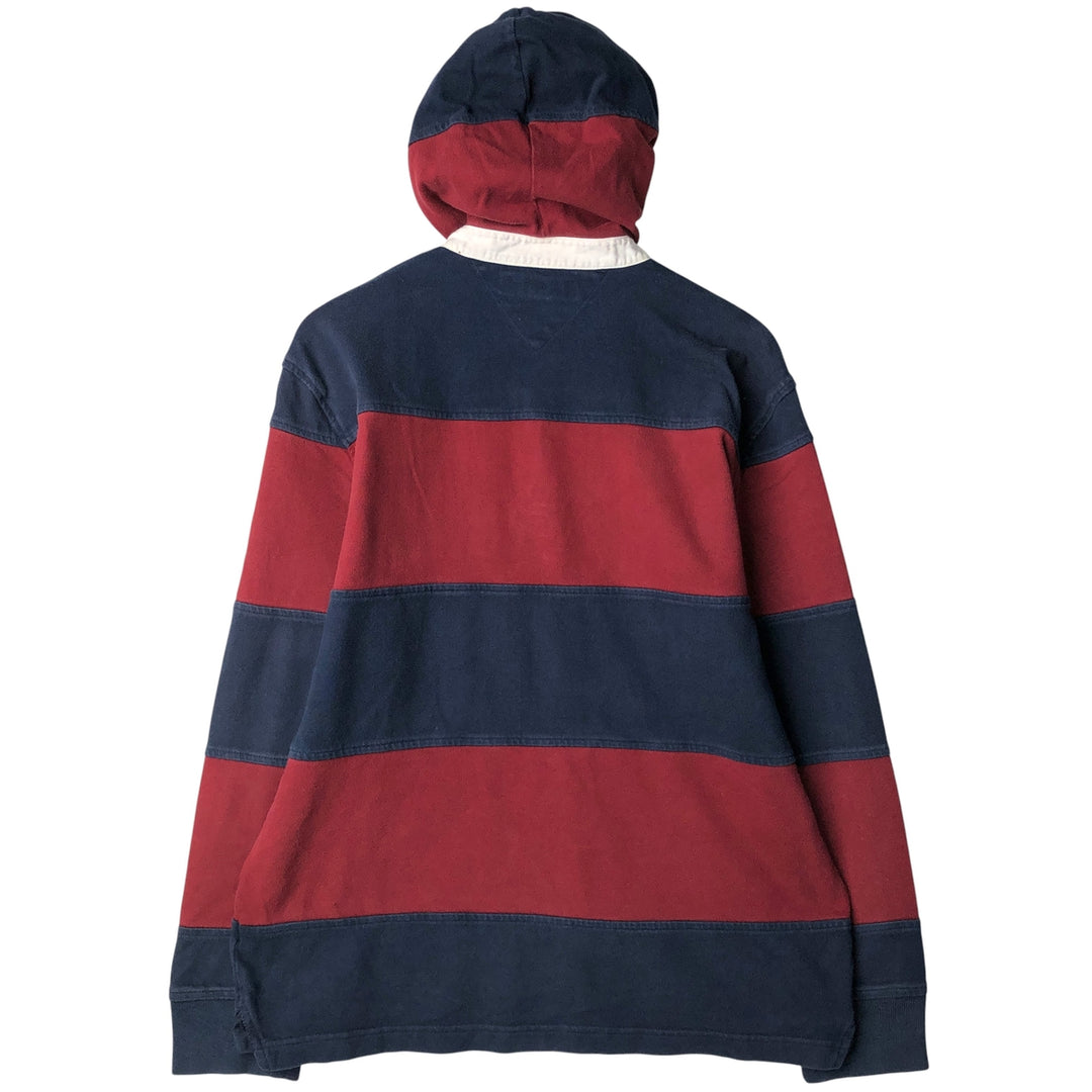 Vintage Tommy Hilfiger striped hooded long-sleeved rugby shirt, size L, men's size L cotton navy blue type Vintage Second Hand