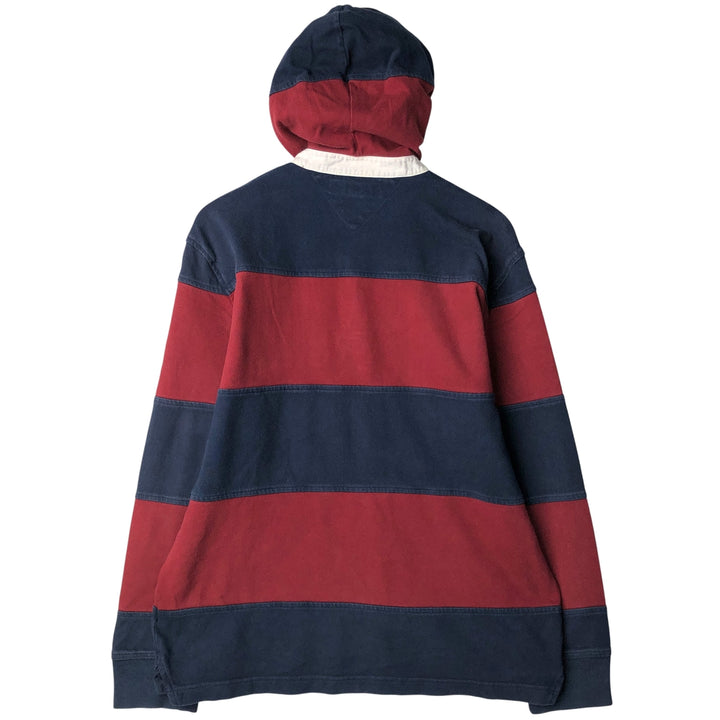 Vintage Tommy Hilfiger striped hooded long-sleeved rugby shirt, size L, men's size L cotton navy blue type Vintage Second Hand