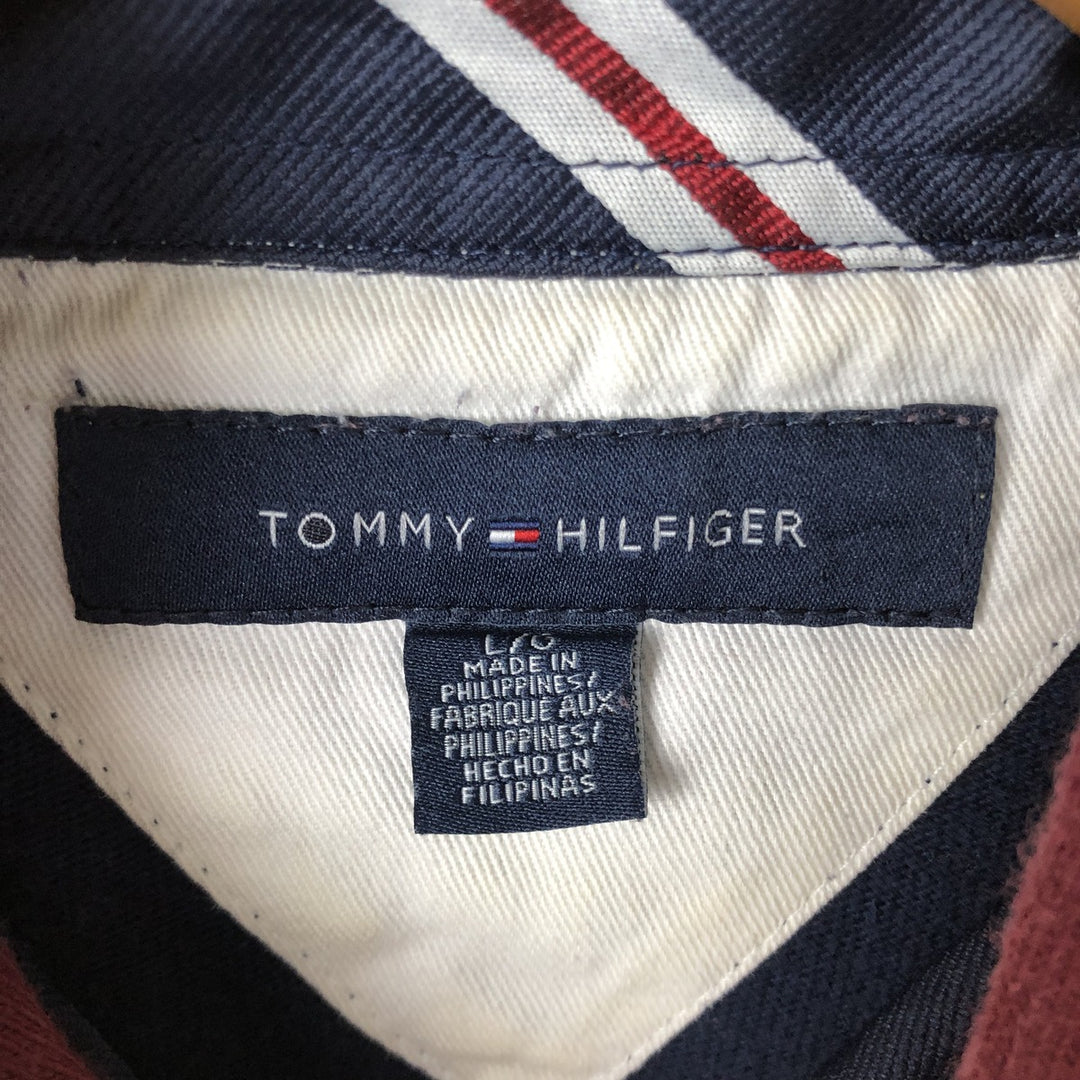 Vintage Tommy Hilfiger striped hooded long-sleeved rugby shirt, size L, men's size L cotton navy blue type Vintage Second Hand