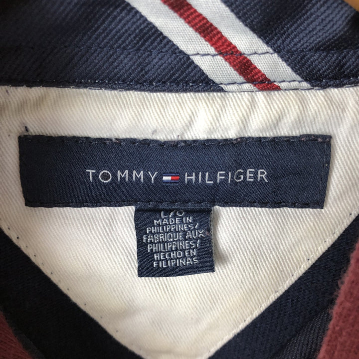Vintage Tommy Hilfiger striped hooded long-sleeved rugby shirt, size L, men's size L cotton navy blue type Vintage Second Hand