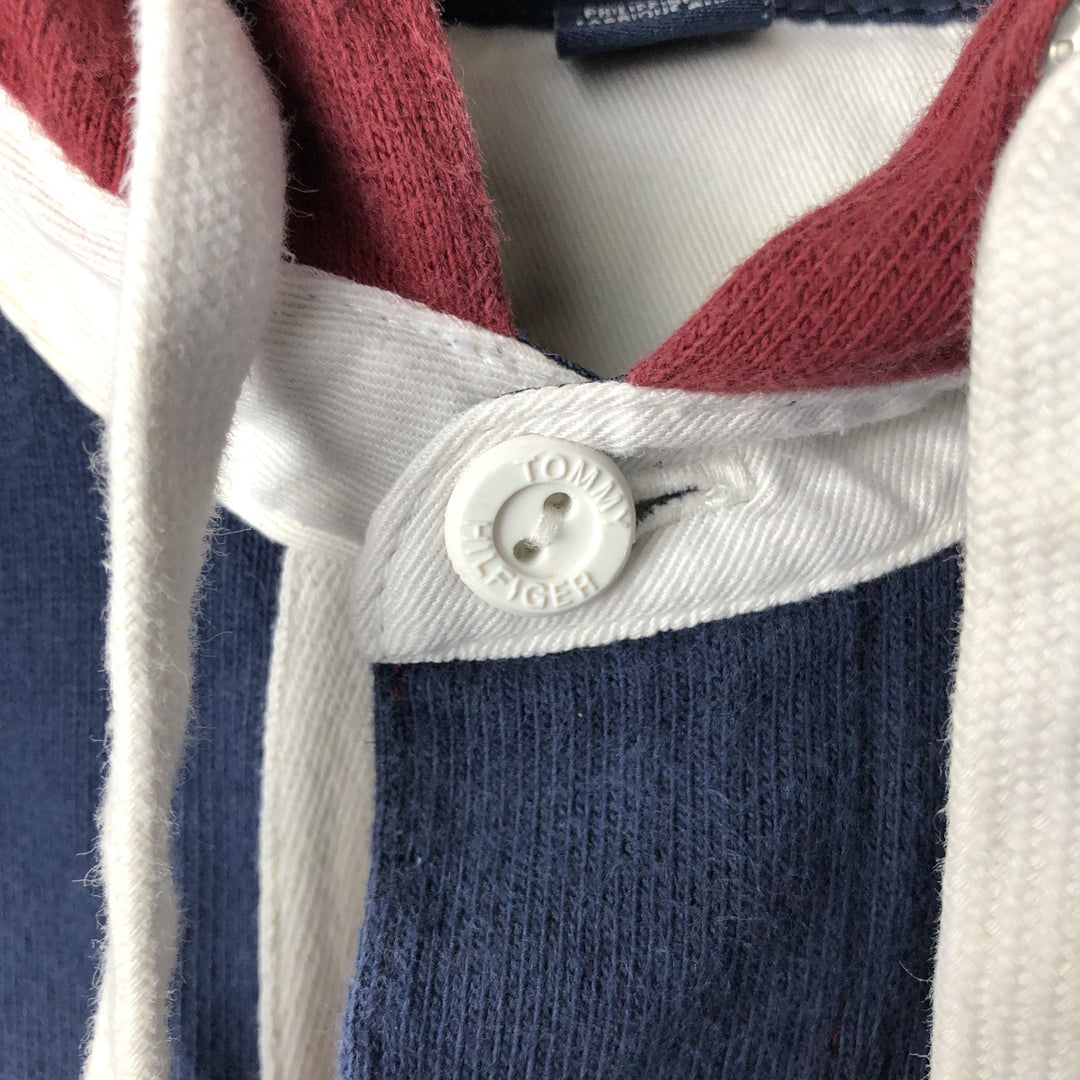 Vintage Tommy Hilfiger striped hooded long-sleeved rugby shirt, size L, men's size L cotton navy blue type Vintage Second Hand