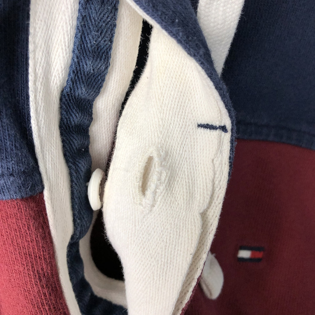 Vintage Tommy Hilfiger striped hooded long-sleeved rugby shirt, size L, men's size L cotton navy blue type Vintage Second Hand