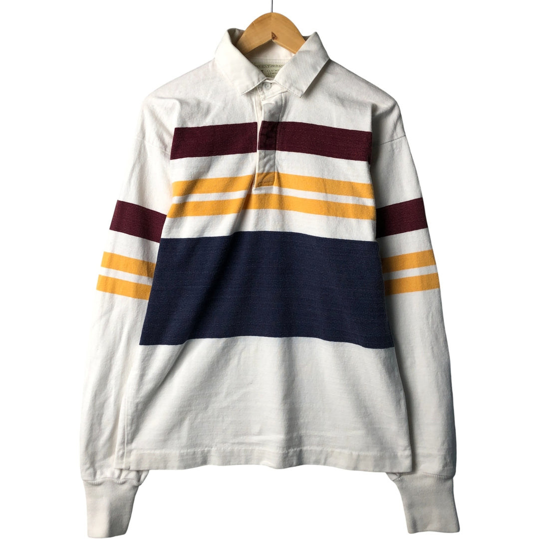 THORNTON BAY Striped Pattern Long Sleeve Rugby Shirt, Made in USA, Men's Size L cotton white type Vintage Second Hand