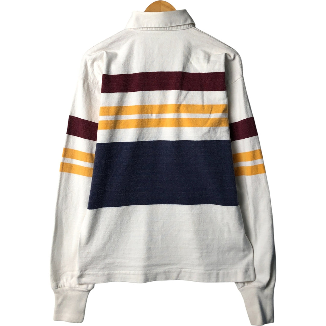 THORNTON BAY Striped Pattern Long Sleeve Rugby Shirt, Made in USA, Men's Size L cotton white type Vintage Second Hand