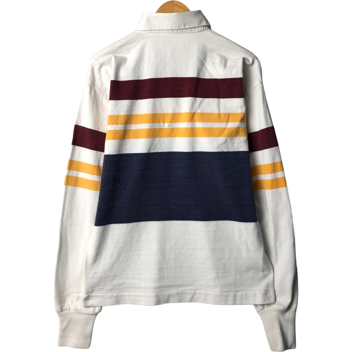 THORNTON BAY Striped Pattern Long Sleeve Rugby Shirt, Made in USA, Men's Size L cotton white type Vintage Second Hand