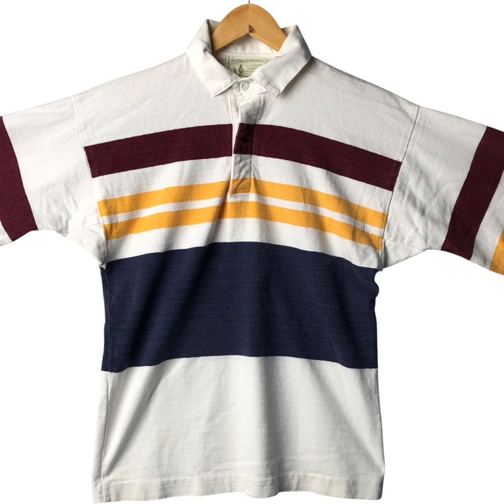 THORNTON BAY Striped Pattern Long Sleeve Rugby Shirt, Made in USA, Men's Size L cotton white type Vintage Second Hand