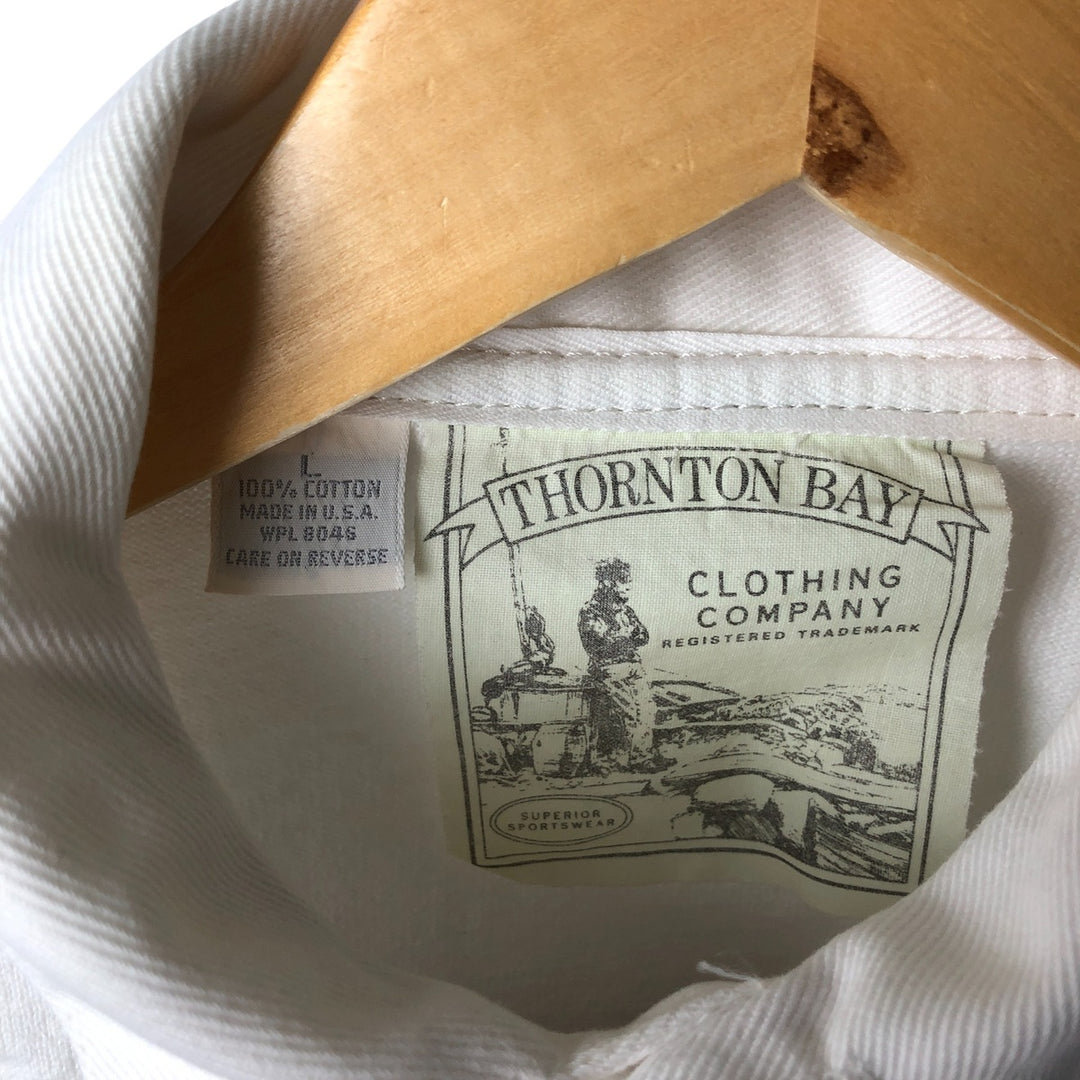 THORNTON BAY Striped Pattern Long Sleeve Rugby Shirt, Made in USA, Men's Size L cotton white type Vintage Second Hand