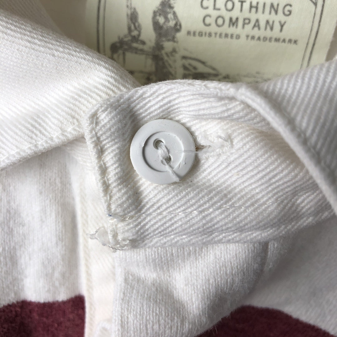 THORNTON BAY Striped Pattern Long Sleeve Rugby Shirt, Made in USA, Men's Size L cotton white type Vintage Second Hand