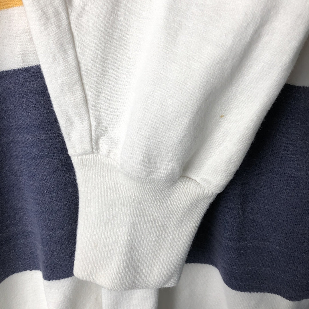THORNTON BAY Striped Pattern Long Sleeve Rugby Shirt, Made in USA, Men's Size L cotton white type Vintage Second Hand
