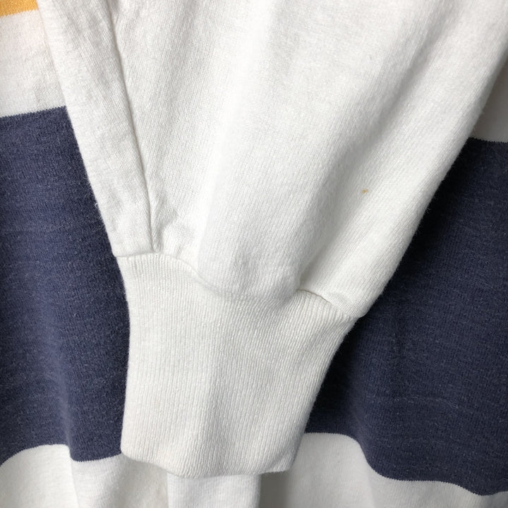THORNTON BAY Striped Pattern Long Sleeve Rugby Shirt, Made in USA, Men's Size L cotton white type Vintage Second Hand