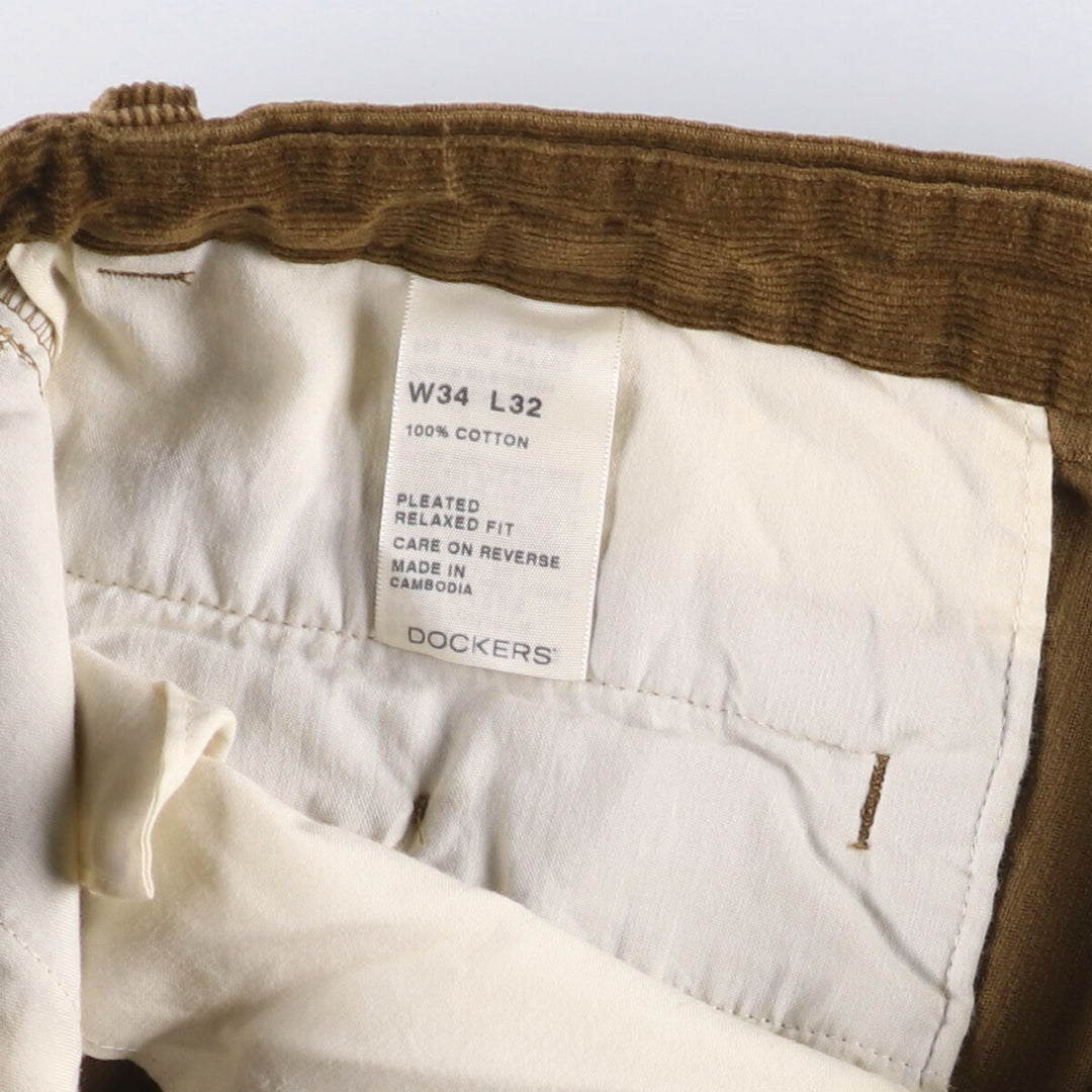 Dockers Pleated Relaxed Fit Two-Pleated Corduroy Pants, Men's, Size 35 cotton brown type Vintage Second Hand