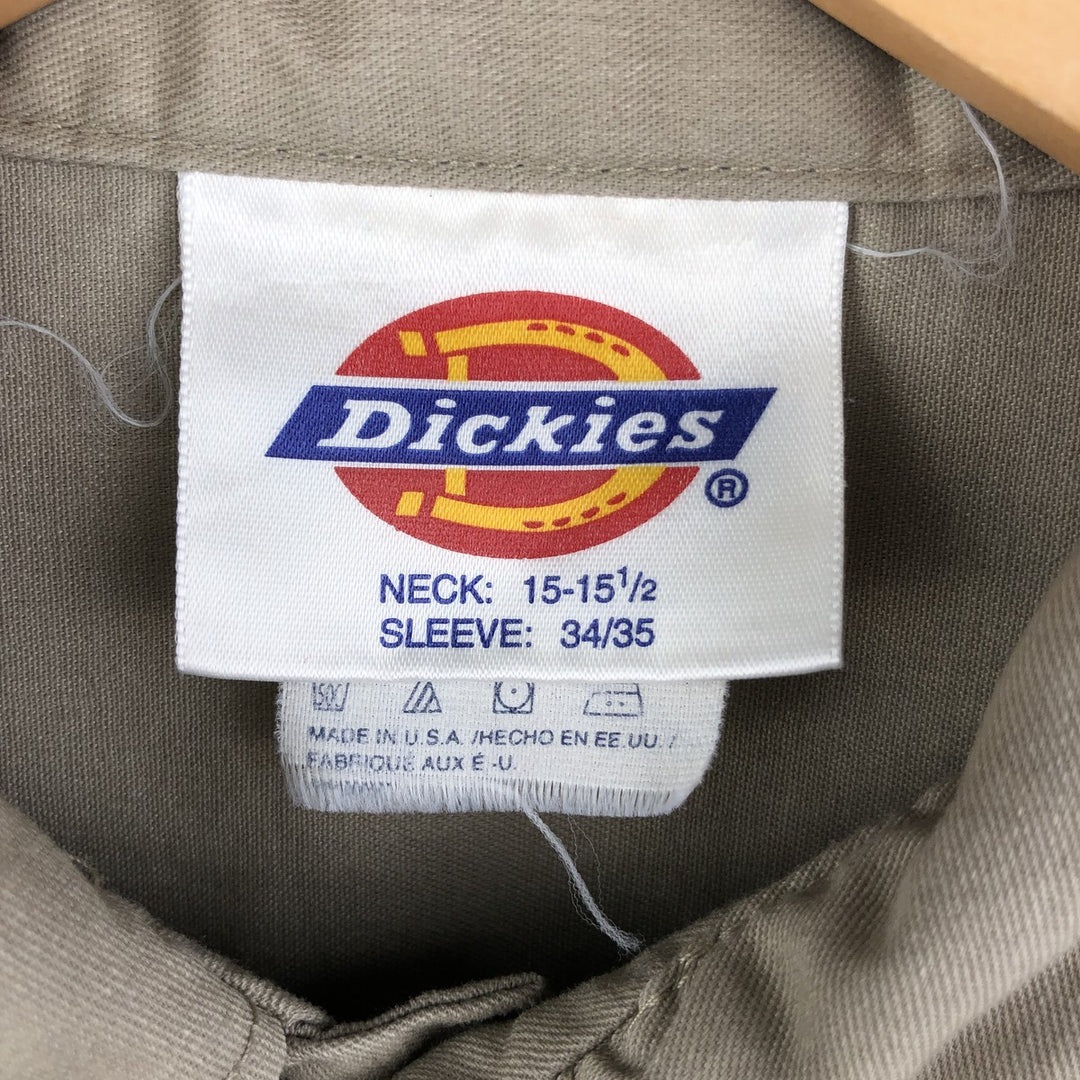 Vintage 90'S Dickies long-sleeved work shirt, made in the USA, size M, men's polyester Beige type Vintage Second Hand