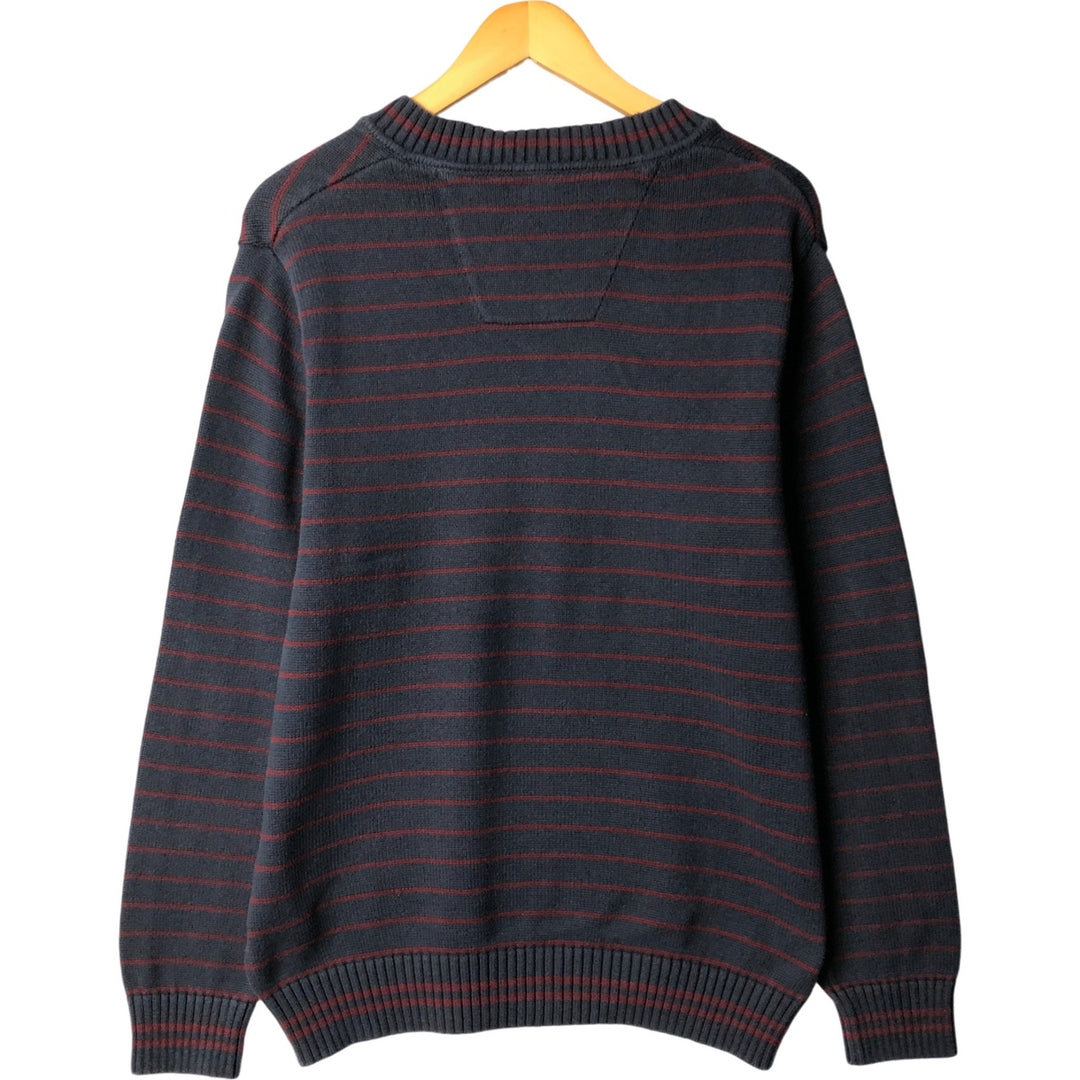 2000'S - NAUTICA Striped V-Neck Cotton Knit Sweater, Men's Size M cotton navy blue type Vintage Second Hand