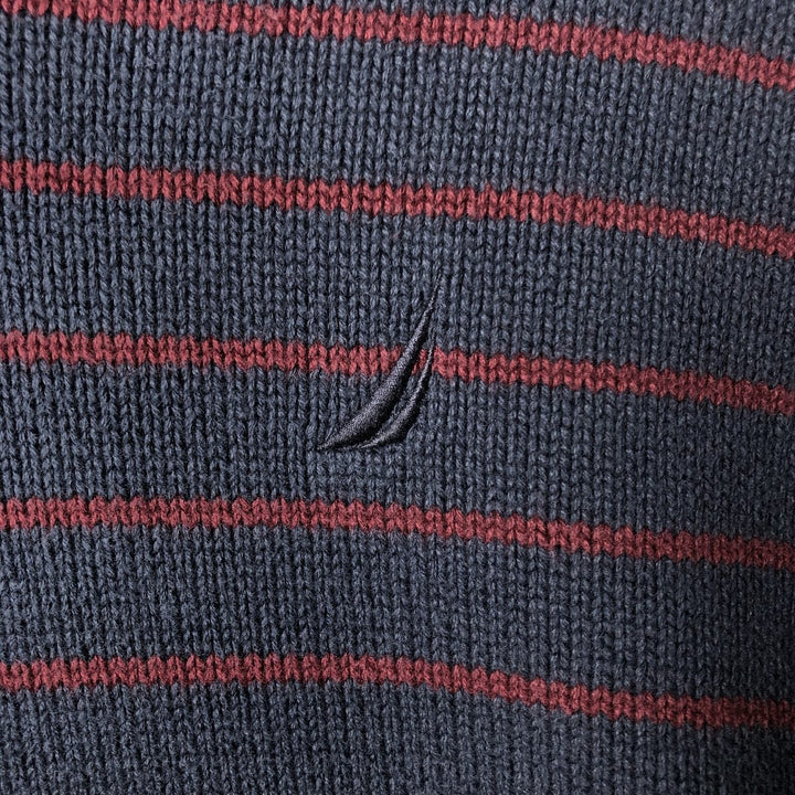 2000'S - NAUTICA Striped V-Neck Cotton Knit Sweater, Men's Size M cotton navy blue type Vintage Second Hand