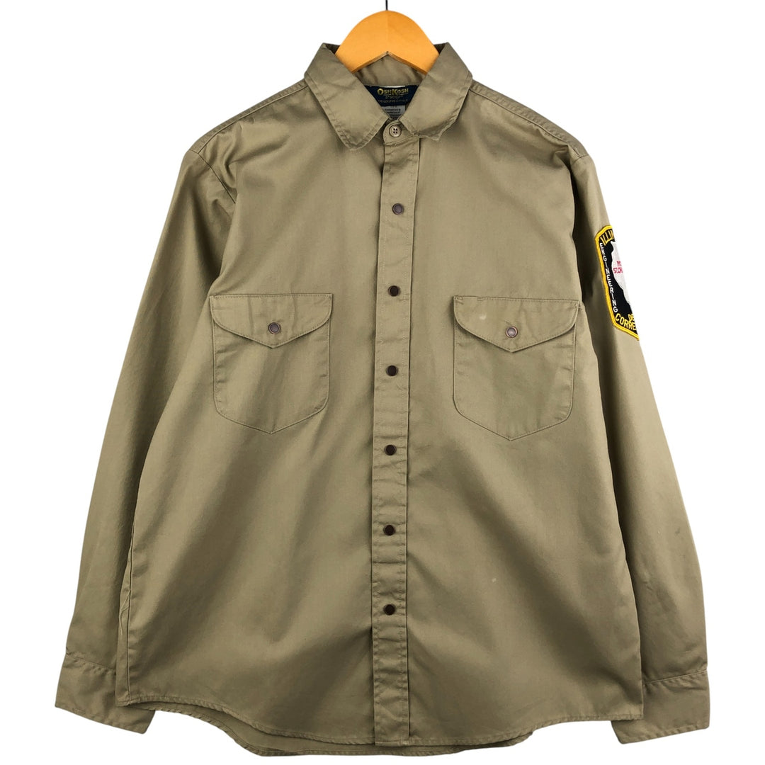 Osh Kosh long-sleeved work shirt, men's size L polyester Beige type Vintage Second Hand