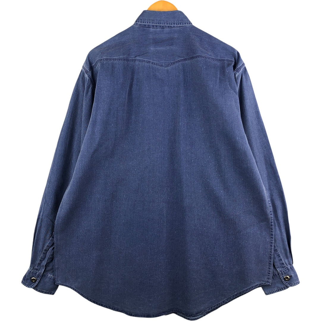 Harley-Davidson Long Sleeve Denim Shirt, Men's Size L cotton navy blue type Vintage Second Hand