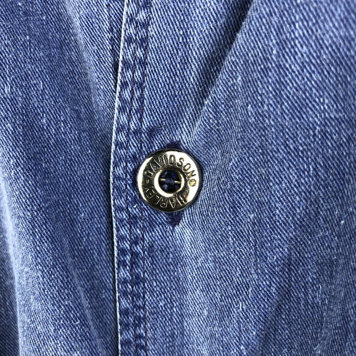 Harley-Davidson Long Sleeve Denim Shirt, Men's Size L cotton navy blue type Vintage Second Hand