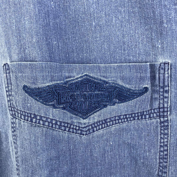 Harley-Davidson Long Sleeve Denim Shirt, Men's Size L cotton navy blue type Vintage Second Hand
