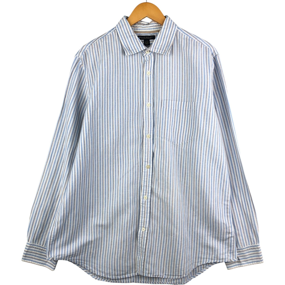 Banana Republic Classic Stripe Pattern Wide Collar Long Sleeve Linen Shirt, Men's Size XL linen white type Vintage Second Hand
