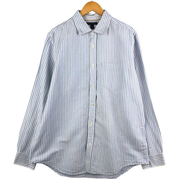 Banana Republic Classic Stripe Pattern Wide Collar Long Sleeve Linen Shirt, Men's Size XL linen white type Vintage Second Hand