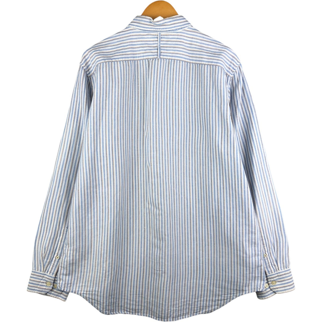 Banana Republic Classic Stripe Pattern Wide Collar Long Sleeve Linen Shirt, Men's Size XL linen white type Vintage Second Hand