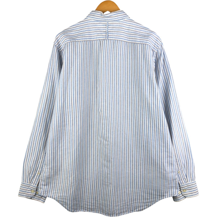 Banana Republic Classic Stripe Pattern Wide Collar Long Sleeve Linen Shirt, Men's Size XL linen white type Vintage Second Hand