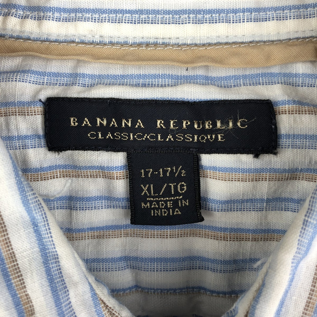 Banana Republic Classic Stripe Pattern Wide Collar Long Sleeve Linen Shirt, Men's Size XL linen white type Vintage Second Hand