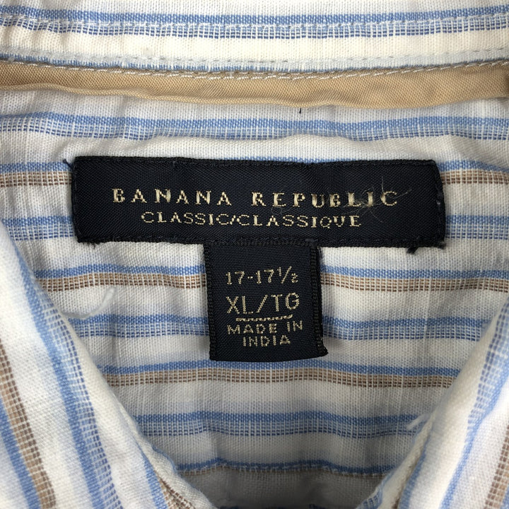 Banana Republic Classic Stripe Pattern Wide Collar Long Sleeve Linen Shirt, Men's Size XL linen white type Vintage Second Hand