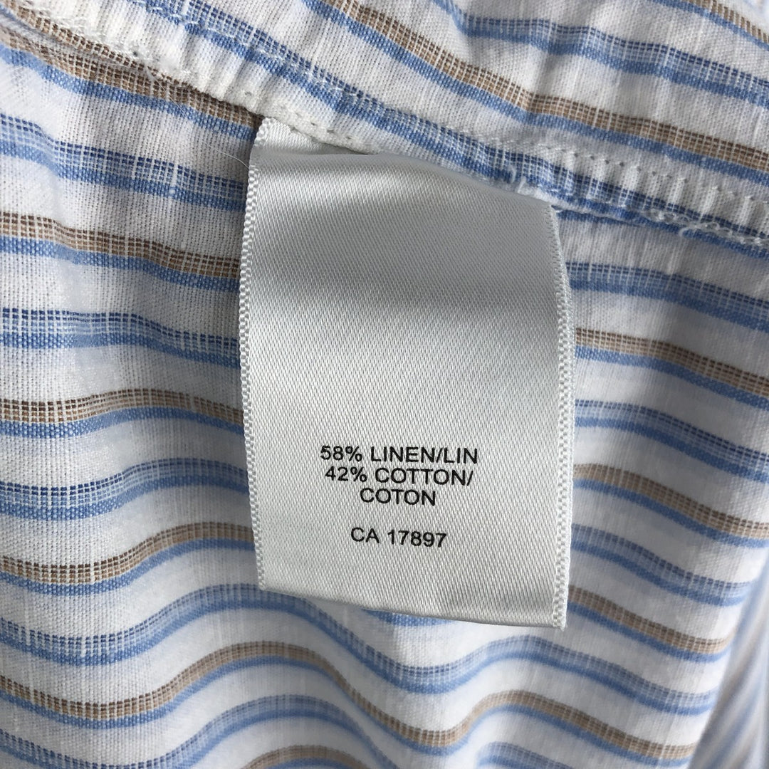 Banana Republic Classic Stripe Pattern Wide Collar Long Sleeve Linen Shirt, Men's Size XL linen white type Vintage Second Hand