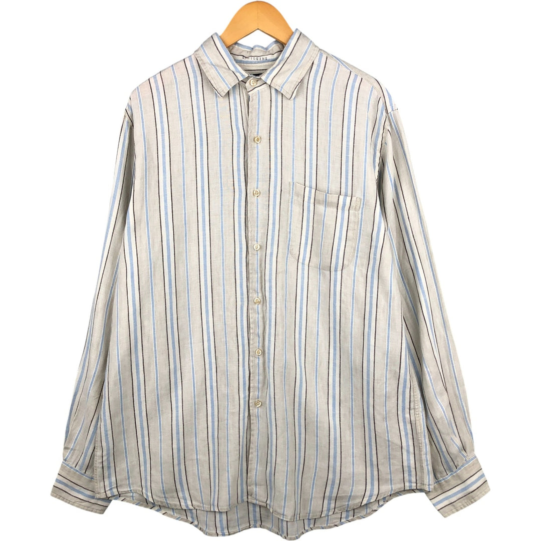 Vintage 90'S Lands' End long-sleeved linen shirt, men's size L linen pale white type Vintage Second Hand
