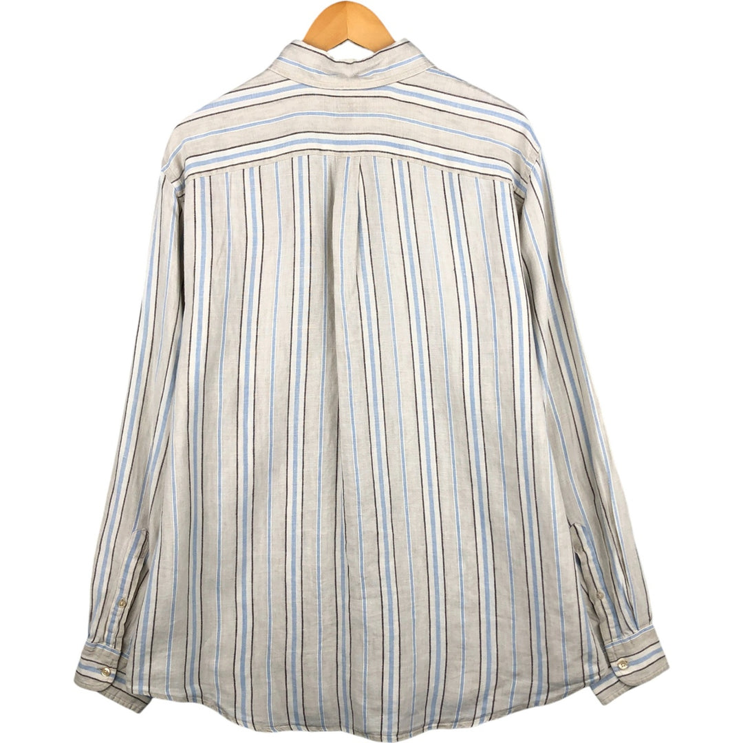 Vintage 90'S Lands' End long-sleeved linen shirt, men's size L linen pale white type Vintage Second Hand