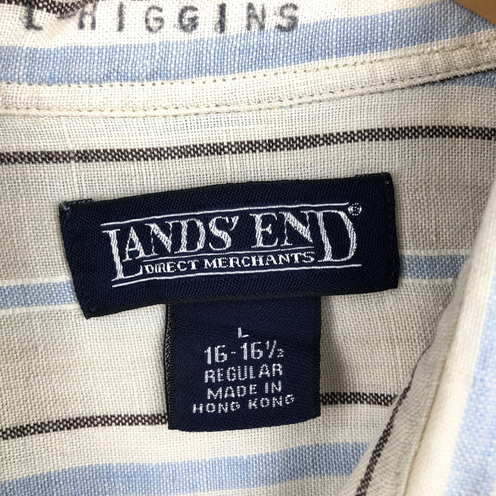 Vintage 90'S Lands' End long-sleeved linen shirt, men's size L linen pale white type Vintage Second Hand